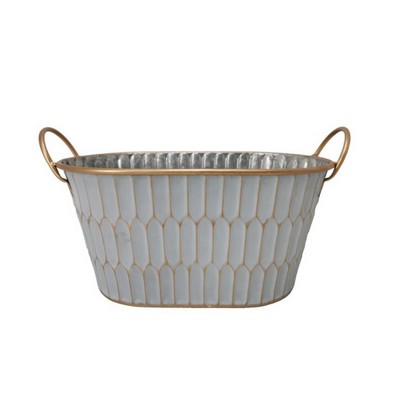 White & Gold Embossed Basket 12"