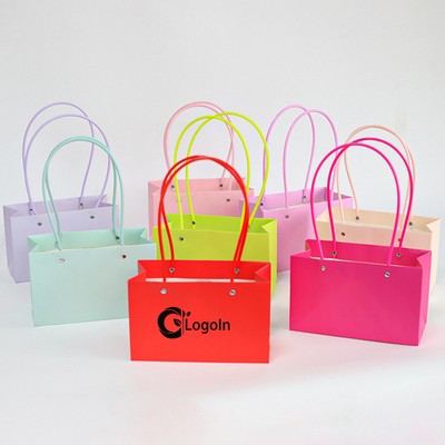 Colorful Paper Flower Wrapping Gift Bag with Long Handle