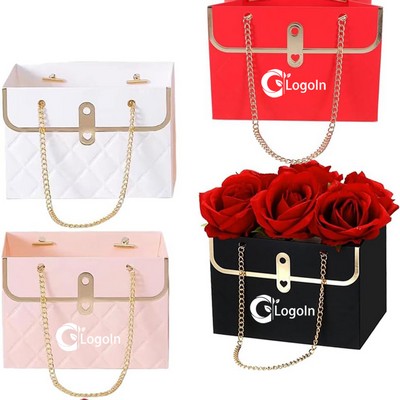 Flower Box Paper Bouquet Storage Bucket Gift Hand Bag with Metal Chain